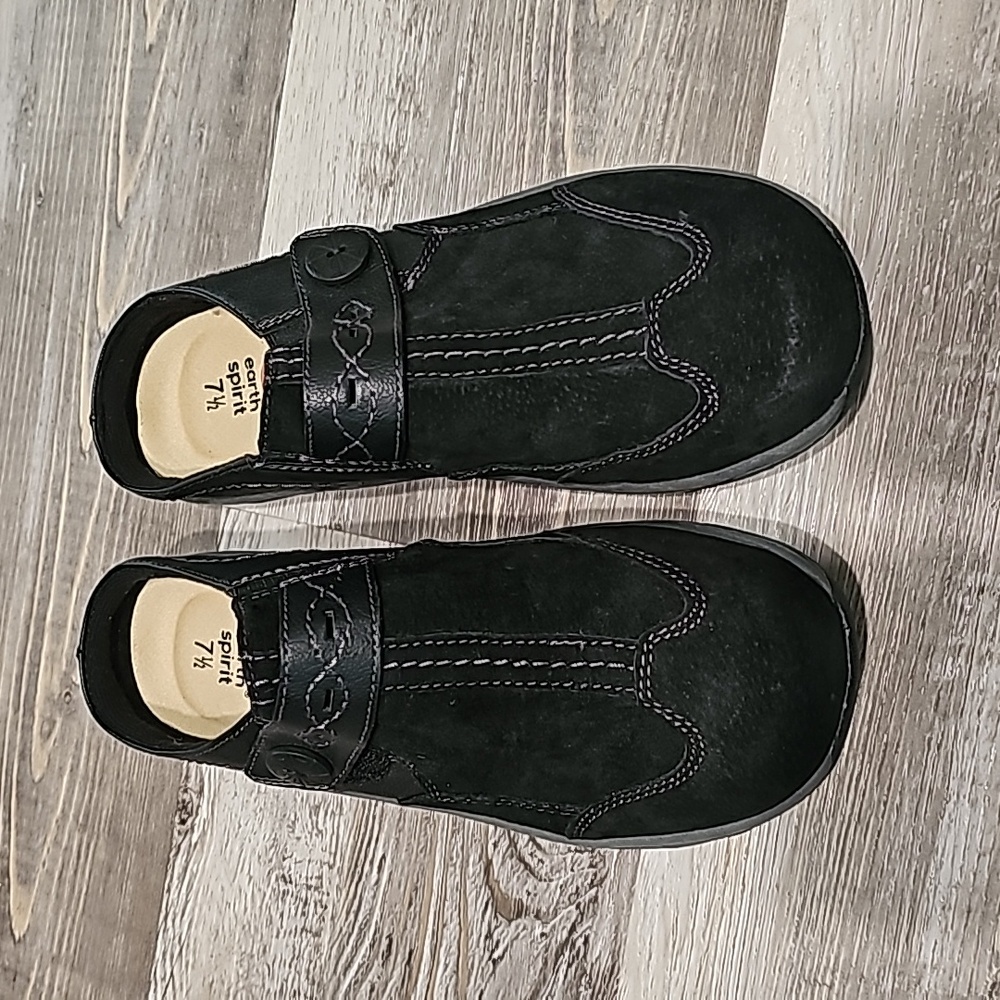 Earth Spirit Mules Womens Black‎ Suede Shoes 7.5 Gelron Cushion Comfort